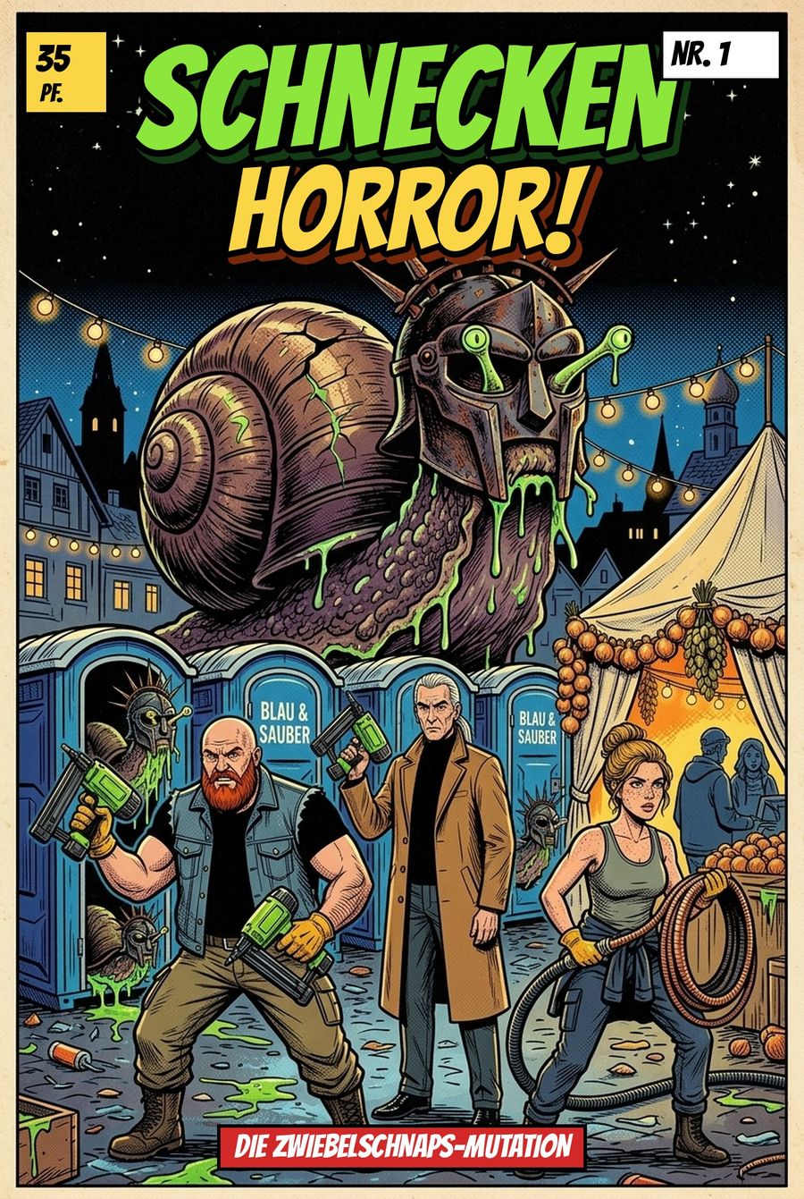 Comic-Cover: die Schneckenkönigin über dem Zwiebelfest
